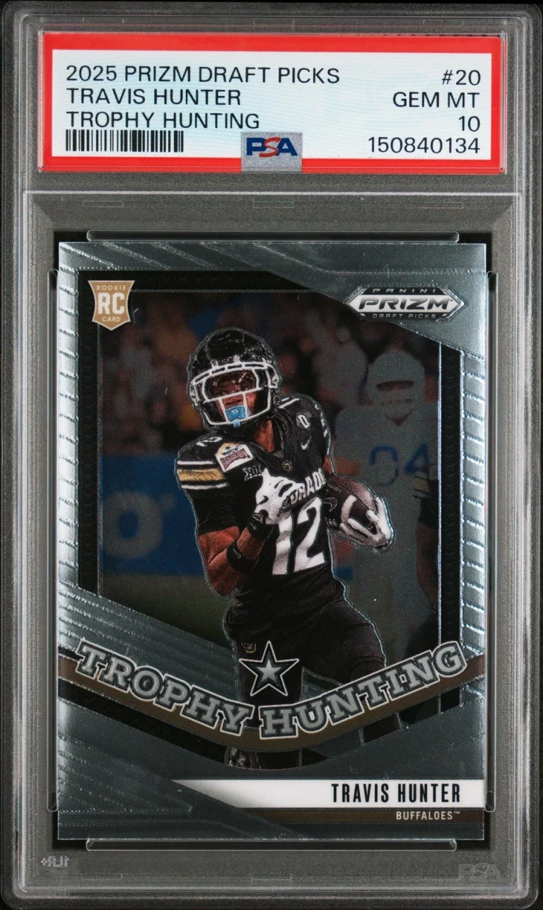Graded 2025 Prizm DP Travis Hunter #20 Trophy Hunting RC Card PSA 10