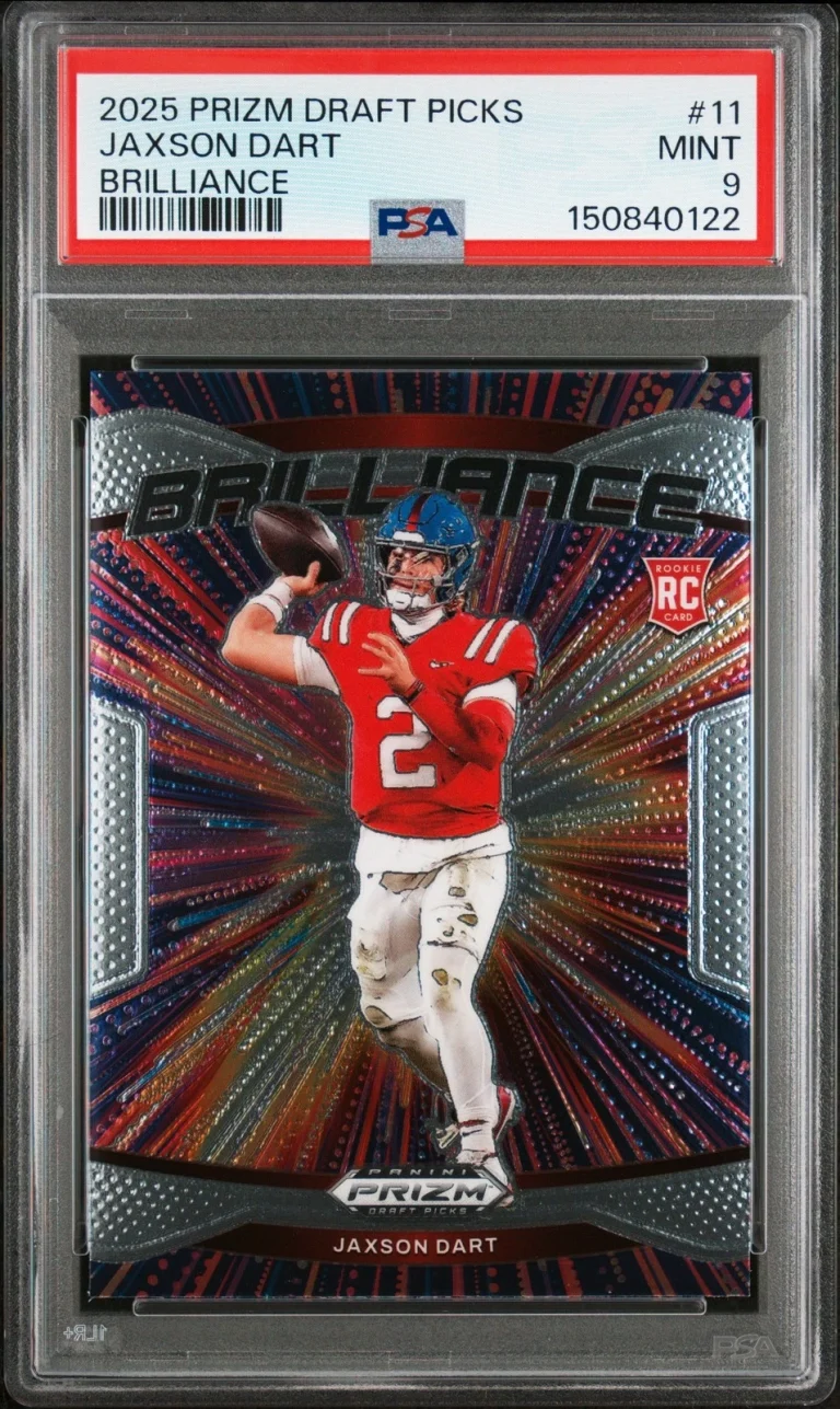 Graded 2025 Prizm DP Jaxson Dart #11 Brilliance RC Football Card PSA 9