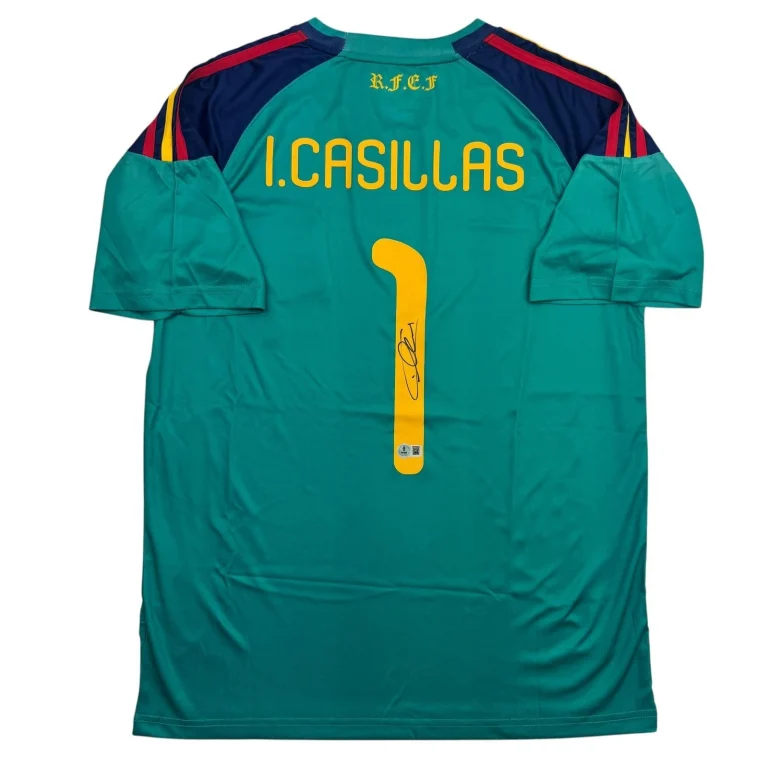 Autographed/Signed Iker Casillas Spain Teal Soccer Futbol Jersey BAS COA