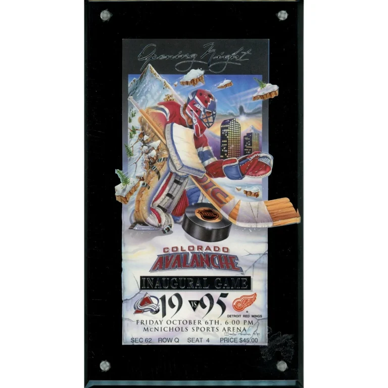 Colorado Avalanche NHL 10/6/1995 Inagural Debut Game Ticket In Case 57812