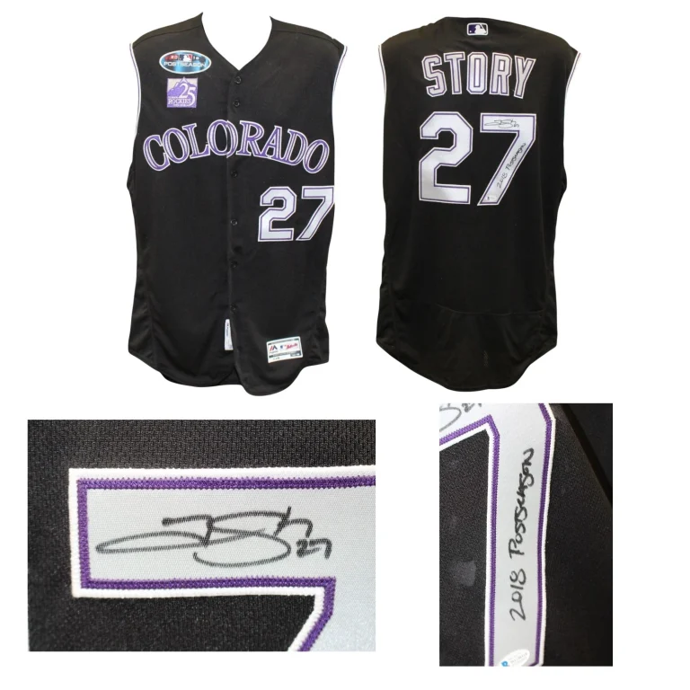Trevor Story Signed '18 Postseason Game Issued Rockies Jersey 46 Beckett 57816