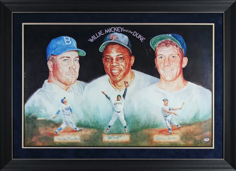Mickey Mantle, Willie Mays & Duke Snider Signed & Framed 24x36 Lithograph PSA