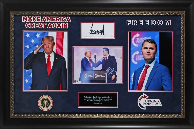 Donald J. Trump & Charlie Kirk Authentic Signed Framed Display BAS & JSA