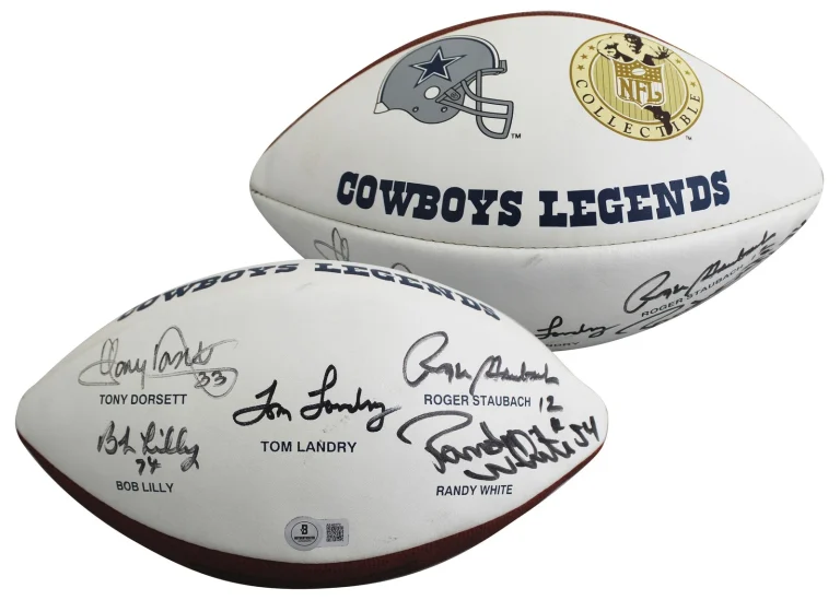 Cowboys (5) Dorsett, Landry, Staubach, +2 Signed Wilson White Panel Football BAS