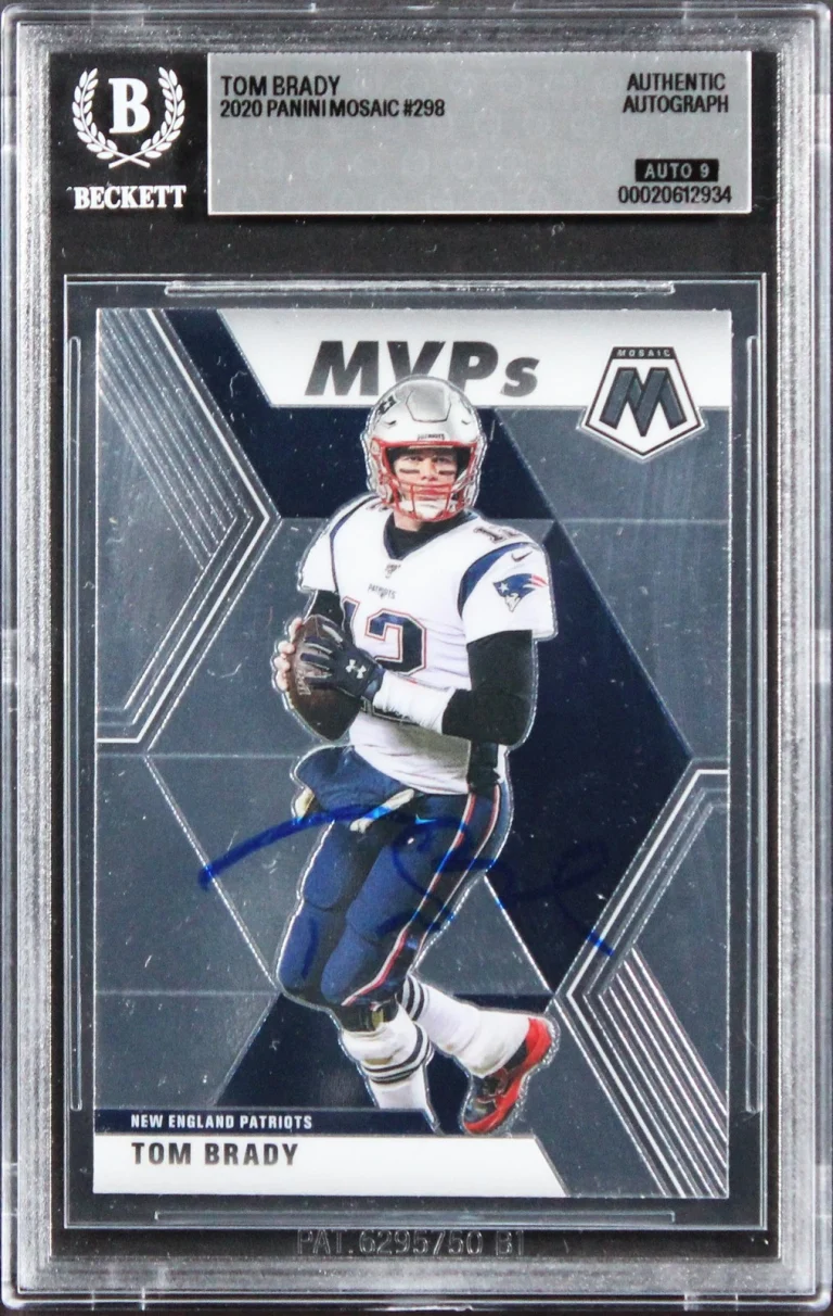 Patriots Tom Brady Signed 2020 Panini Mosaic #298 Card Auto 9! BAS Slabbed