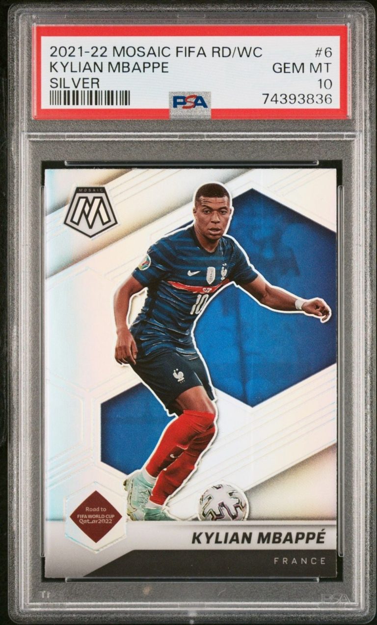 Graded 2021 Panini Mosaic Kylian Mbappe 6 Silver FIFA World Cup Card PSA 10