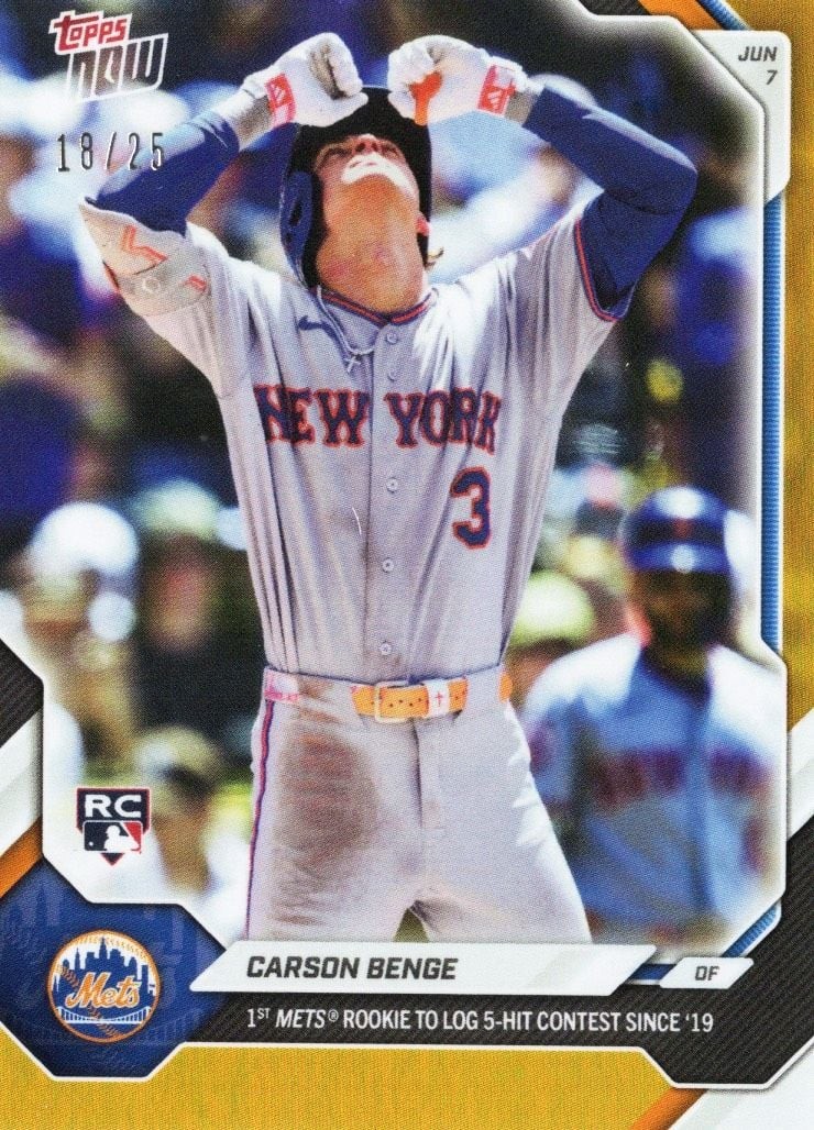 2026 Topps Now Carson Benge #301 Orange Foil /25 Rookie RC Baseball Card