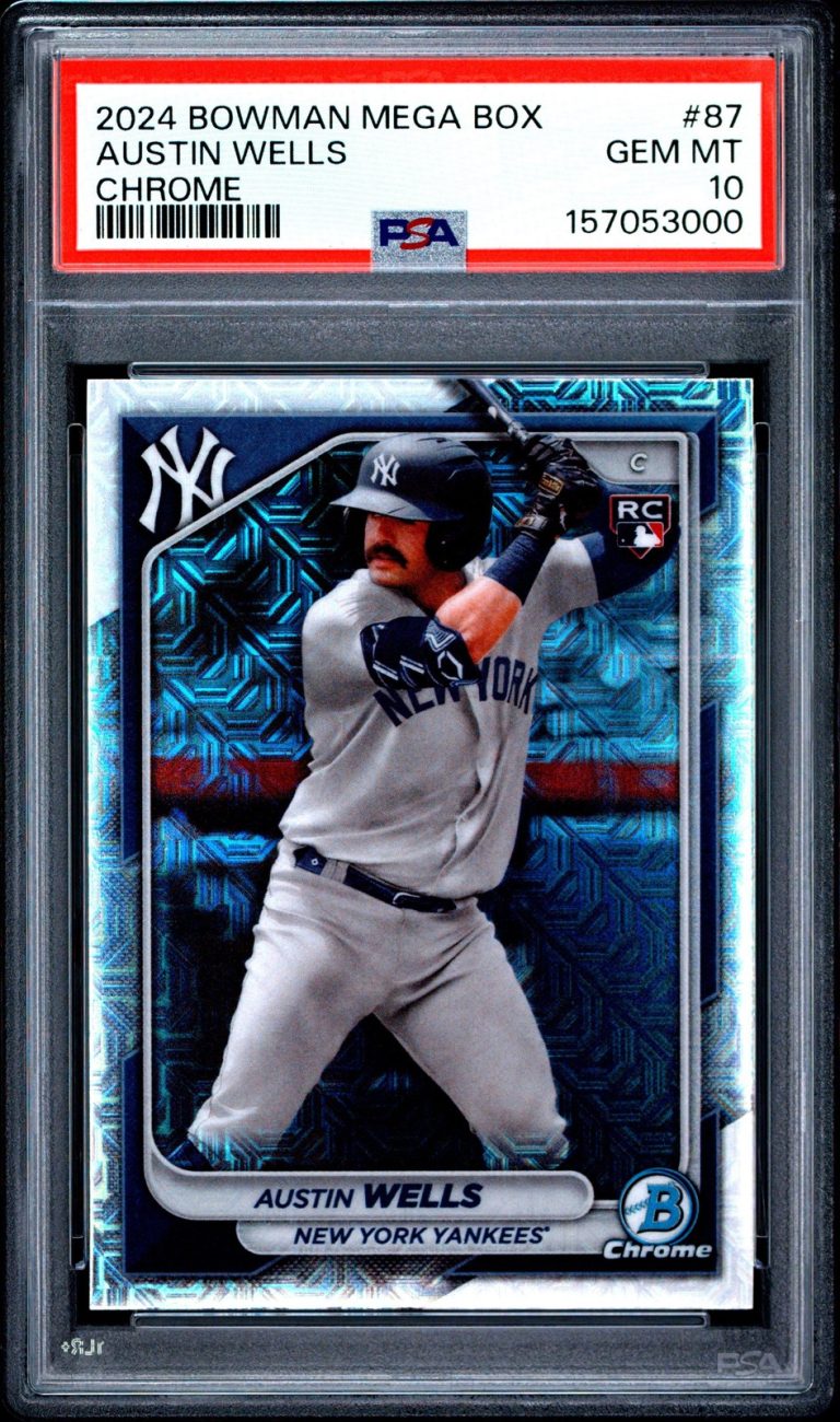 Graded 2024 Bowman Austin Wells #87 Mega Box Chrome Rookie RC Card PSA 10