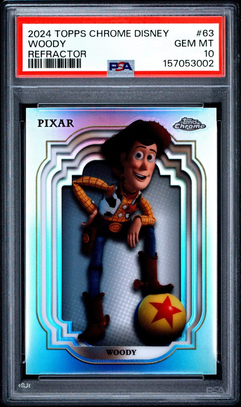 Graded 2024 Topps Chrome Disney Woody #63 Refractor Toy Story Card PSA 10
