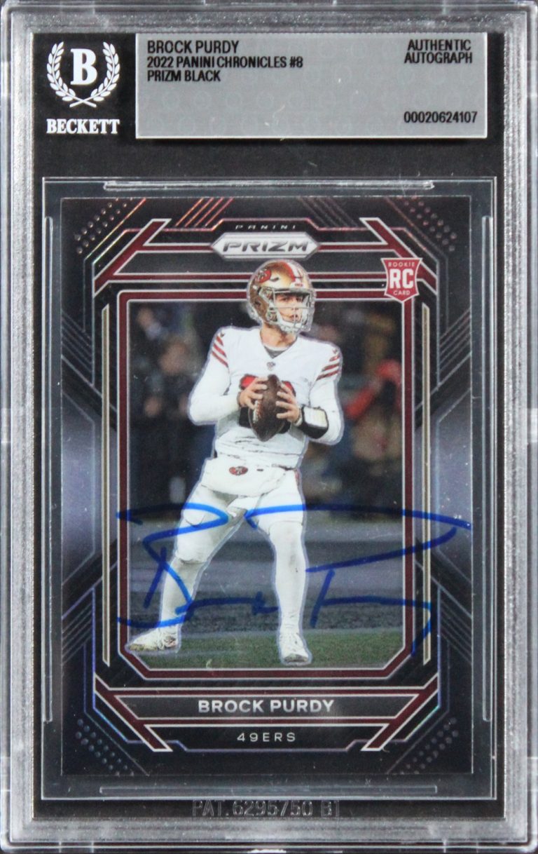 49ers Brock Purdy Signed 2022 Panini Chronicles Prizm Black #8 RC Card BAS Slab
