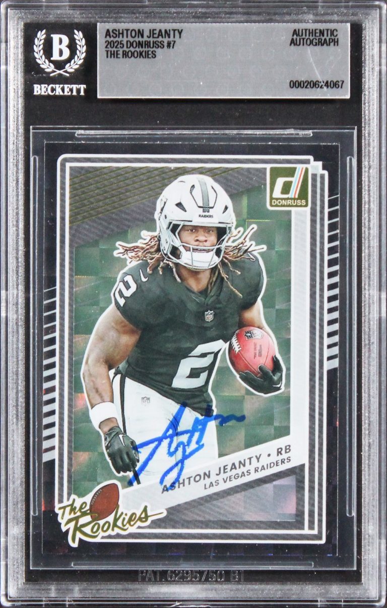 Raiders Ashton Jeanty Authentic Signed 2025 Donruss #7 Rookie Card BAS Slabbed