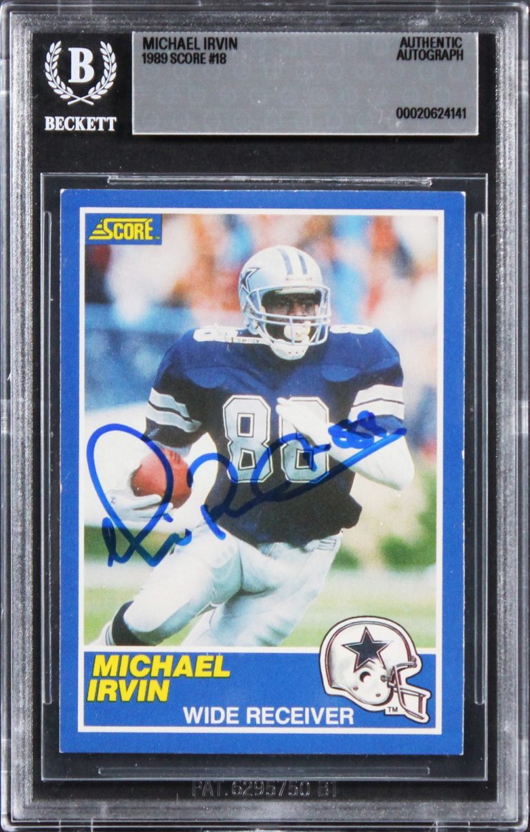 Cowboys Michael Irvin Authentic 1989 Score #18 Card Autographed BAS Slabbed