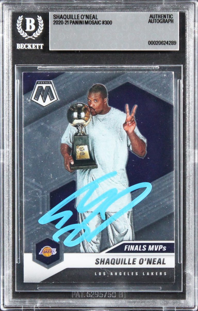 Lakers Shaquille O'Neal Authentic Signed 2020 Panini Mosaic #300 Card BAS Slab