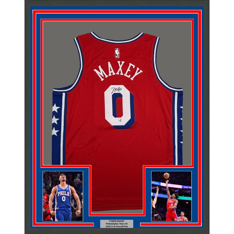 Framed Autographed Tyrese Maxey Philadelphia 76ers Red Jersey Fanatics COA