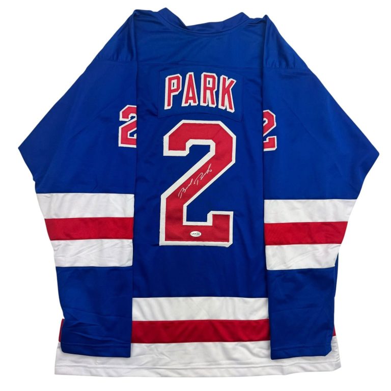 Autographed/Signed Brad Park New York Blue Hockey Jersey JSA COA