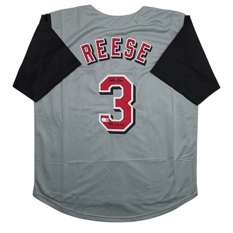 Autographed/Signed Pokey Reese Cincinnati Grey Jersey Beckett BAS COA
