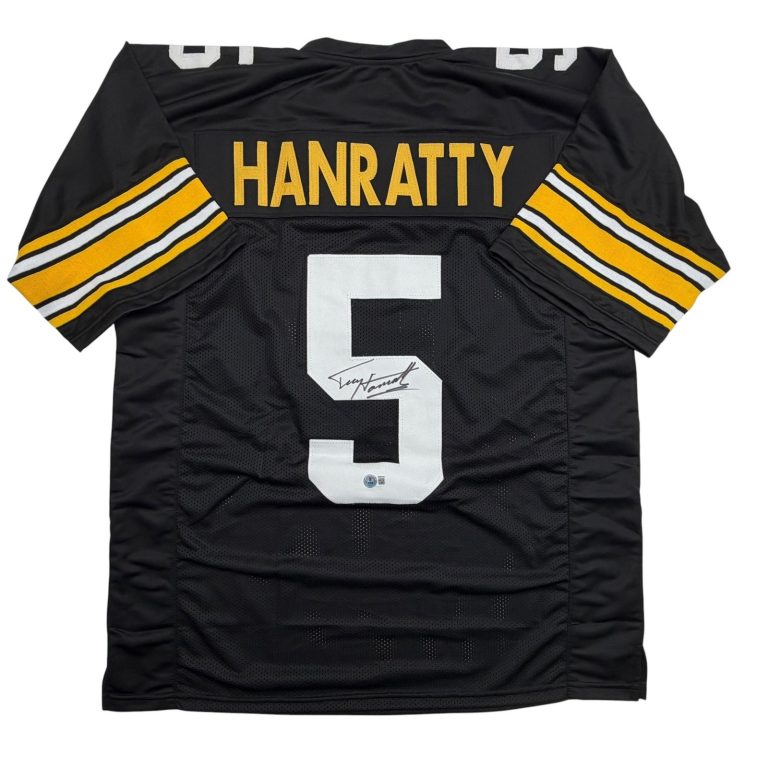 Autographed/Signed Terry Hanratty Pittsburgh Black Jersey Beckett BAS COA