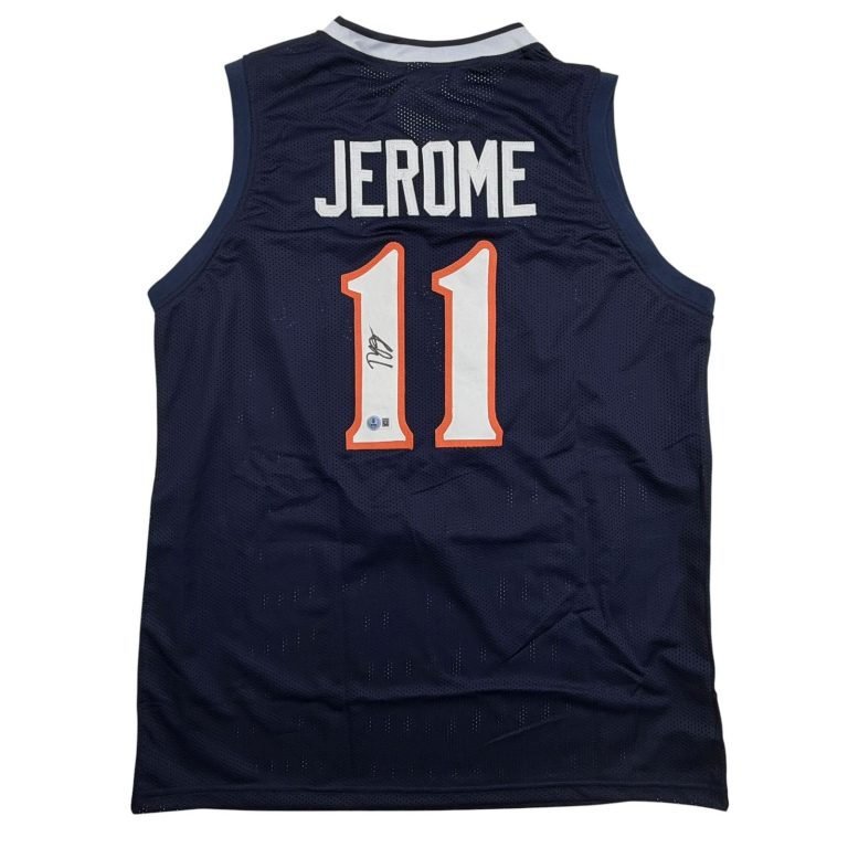 Autographed/Signed Ty Jerome Virginia Blue College Jersey Beckett BAS COA