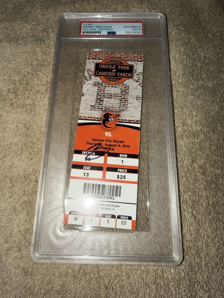 Manny Machado Signed Official MLB Debut Ticket 8/9/2012 Orioles Padres PSA/DNA