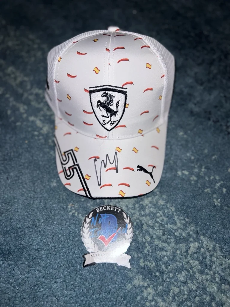 Carlos Sainz Signed Ferrari Racing Hat #55 F1 Star Chili Pepper Cap Beckett #2