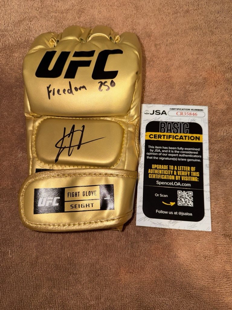 Josh Hokit Signed Gold UFC MMA Glove UFC Legend Freedom 250 Winner JSA Auth