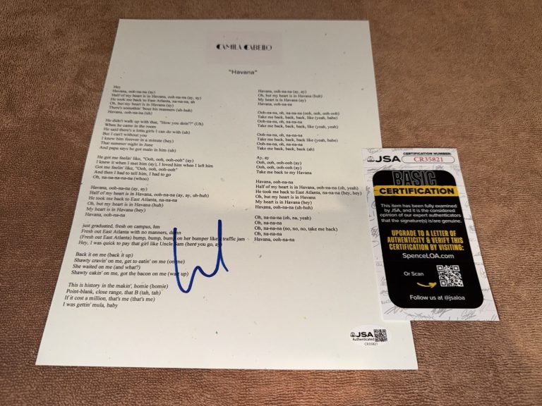 Camila Cabello Signed Havana Lyric Sheet Pop Music Legend Superstar JSA Auth