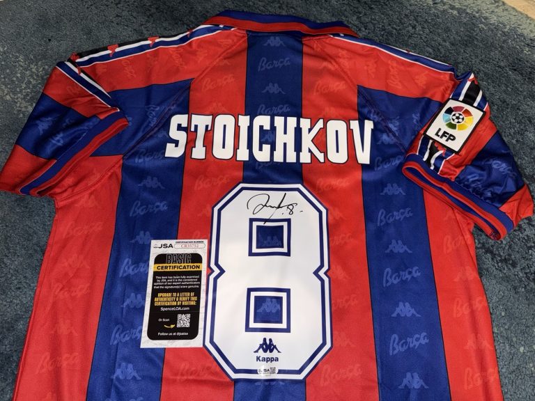 Hristo Stoichkov Signed FC Barcelona Jersey Bulgaria World Cup JSA Auth #2