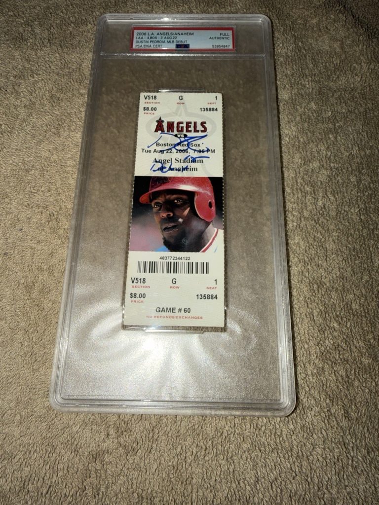Dustin Pedroia Signed Official MLB Debut Ticket 8/22/2006 Red Sox Star PSA/DNA