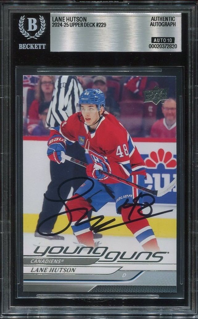 LANE HUTSON signed auto 2024-25 UD YOUNG GUNS ROOKIE CARD RC YG BECKETT 10 BAS