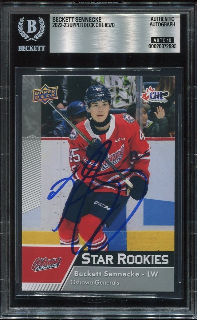 BECKETT SENNECKE signed auto 2022 UPPER DECK CHL ROOKIE CARD RC BECKETT 10 (BAS)