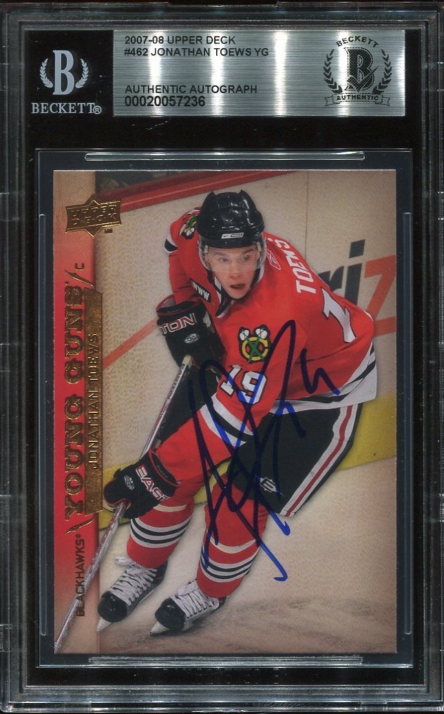 JONATHAN TOEWS signed auto 2007-08 UD YOUNG GUNS ROOKIE CARD RC YG BECKETT (BAS)