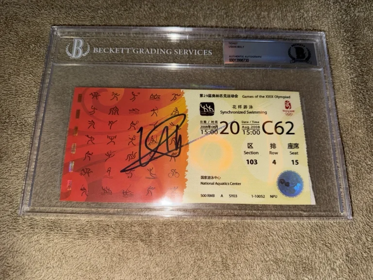 Usain Bolt Signed Official Beijing 2008 Olympic Ticket Gold Medal Beckett #2