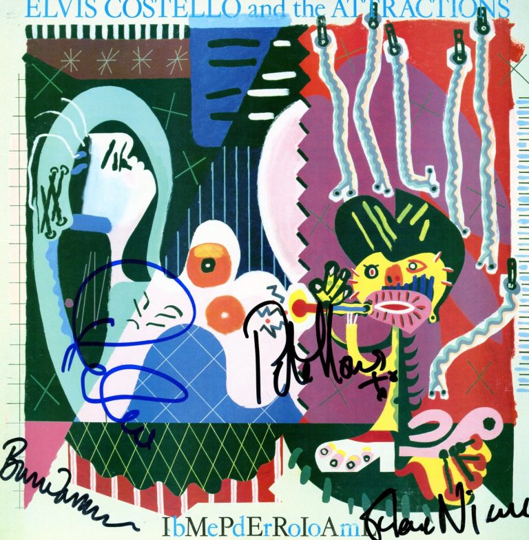 ELVIS COSTELLO Imperial Bedroom SIGNED RECORD Pete & Bruce Thomas, Steve ACOA (b