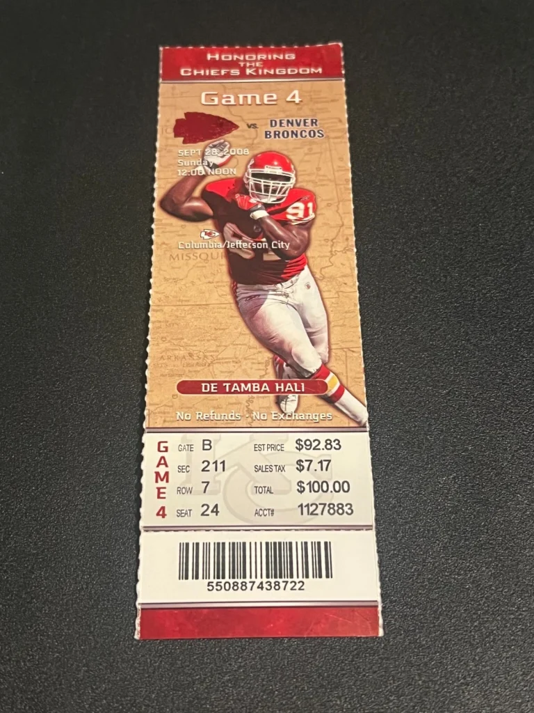 FOOTBALL TICKET STUB ARROWHEAD KANSAS CITY CHIEFS 2008 DENVER BRONCOS 9/28