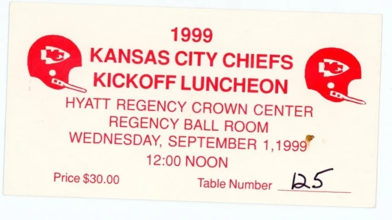 FOOTBALL TICKET ARROWHEAD KANSAS CITY CHIEFS 1999 KICKOFF LUNCHEON 9/1