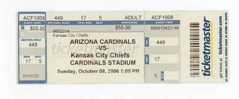 FOOTBALL TICKET STUB KANSAS CITY CHIEFS ARIZONA CARDINALS 10/8 2006