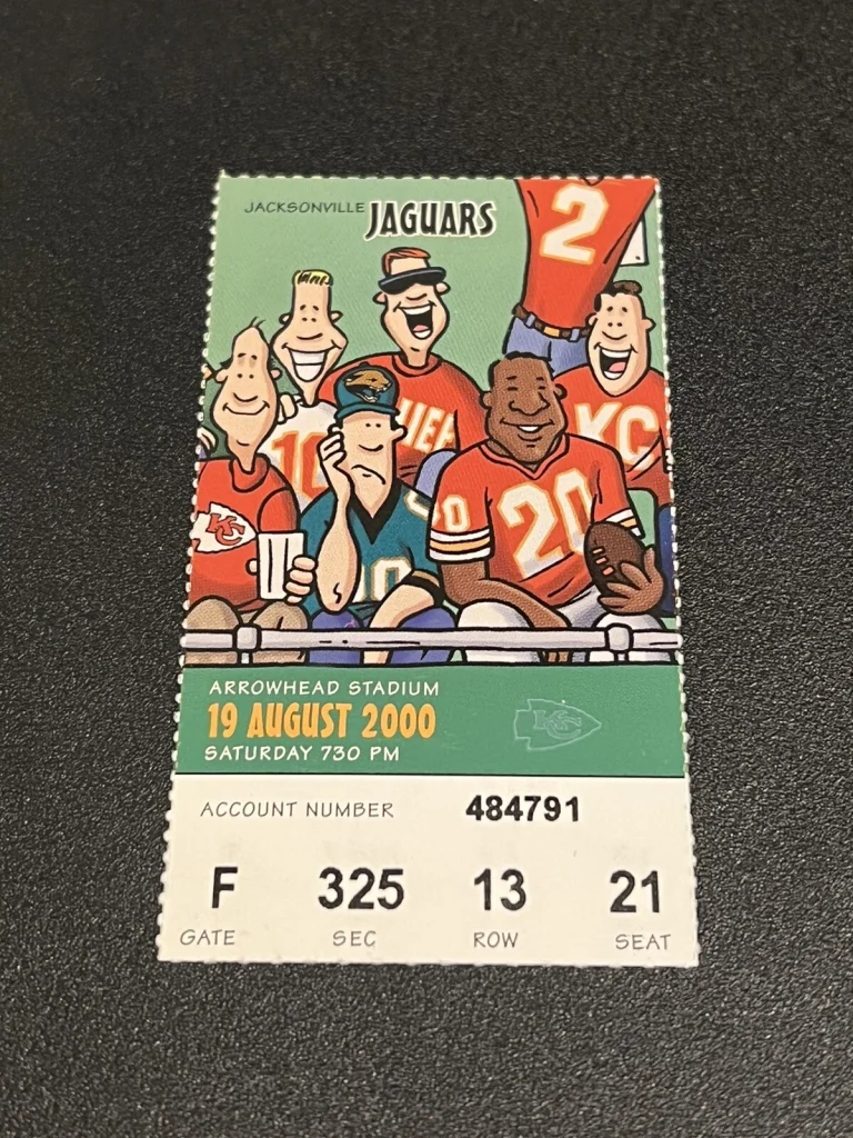 FOOTBALL TICKET STUB ARROWHEAD KANSAS CITY CHIEFS JACKSONVILLE JAGUARS 8/19 2000