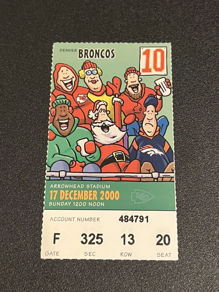 FOOTBALL TICKET STUB ARROWHEAD KANSAS CITY CHIEFS DENVER BRONOS 12/17 2000