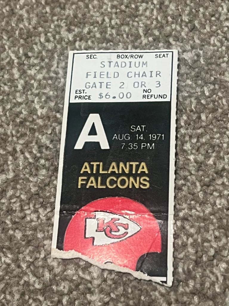 KANSAS CITY CHIEFS V. ATLANTA FALCONS FOOTBALL TICKET STUB NFL 8/14 1971 VTG