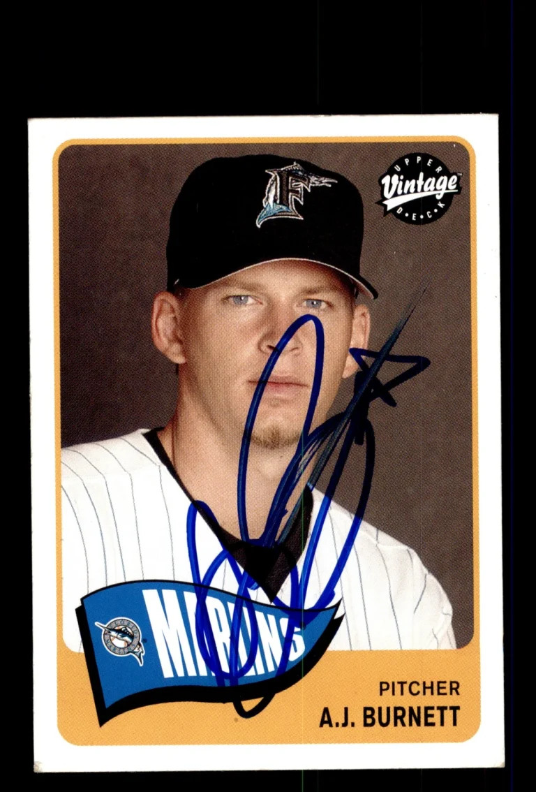 Signed Baseball Card Auto 2003 Upper Deck Vintage #115 A.J. Burnett Marlins