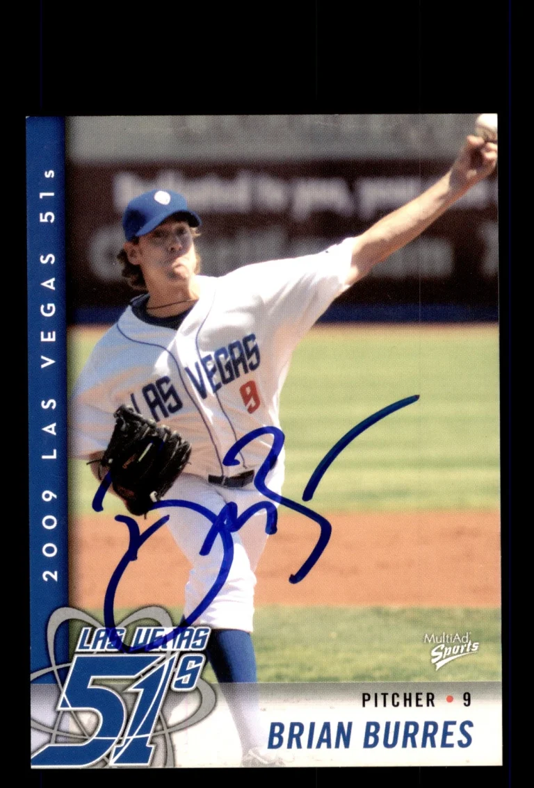 Signed Baseball Card Auto 2009 MultiAd Las Vegas 51s #7 Brian Burres
