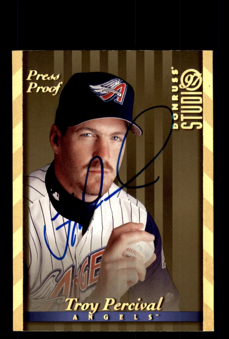Signed Baseball Card Auto 1997 Studio #7 Troy Percival Angels Press Proof Gold