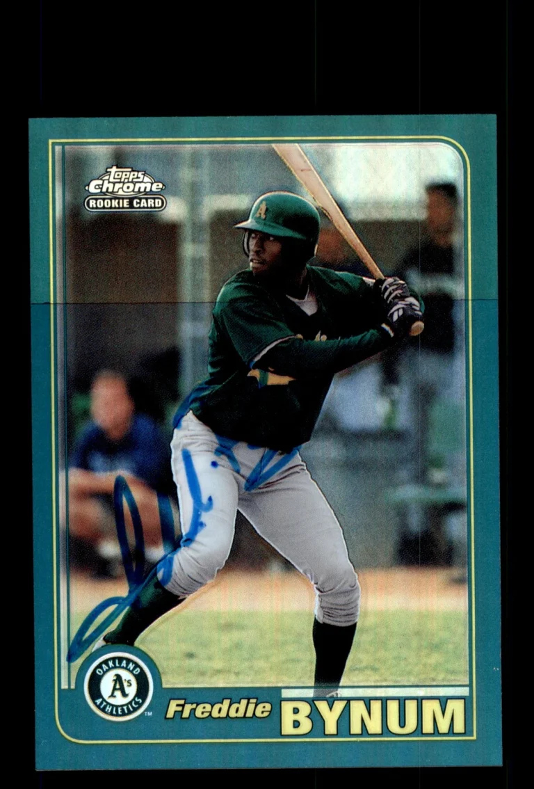 Signed Baseball Card Auto 2001 Topps #T217 Freddie Bynum A's Refractor