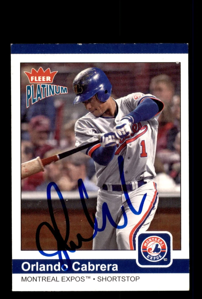 Signed Baseball Card Auto 2004 Fleer Platinum #16 Orlando Cabrera Montreal Expos