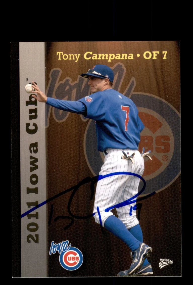 Signed Baseball Card Auto 2011 MultiAd Iowa Cubs #8 Tony Campana MILB