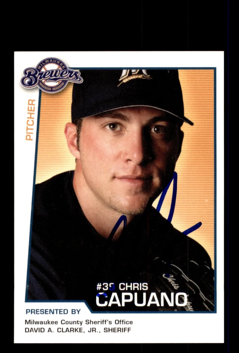 Signed Baseball Card Auto 2004 Milwaukee Brewers Police Chris Capuano