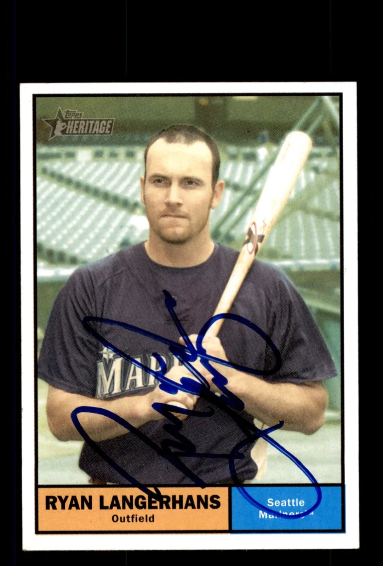 Signed Baseball Card Auto Ryan Langerhans 2010 Topps Heritage #332 Mariners