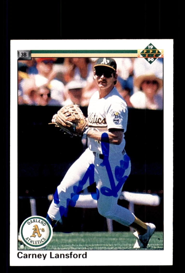 Signed Baseball Card Auto Carney Lansford 1990 Upper Deck #253 Oakland Athletics