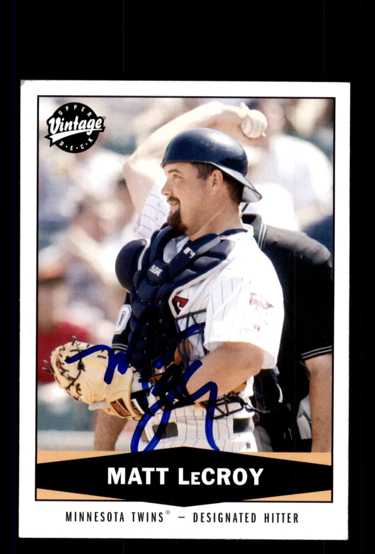 Signed Baseball Card Auto Matt LeCroy 2004 Upper Deck Vintage #186 Twins