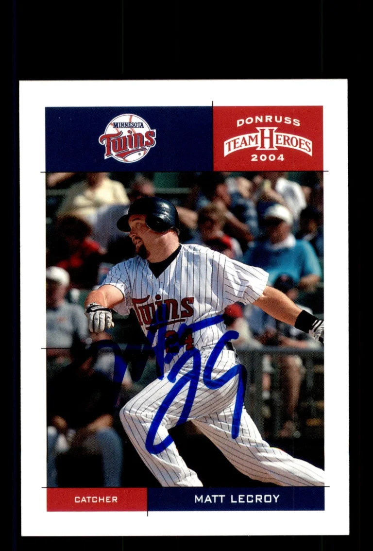 Signed Baseball Card Auto Matt LeCroy 2004 Donruss Team Heroes #235 Twins